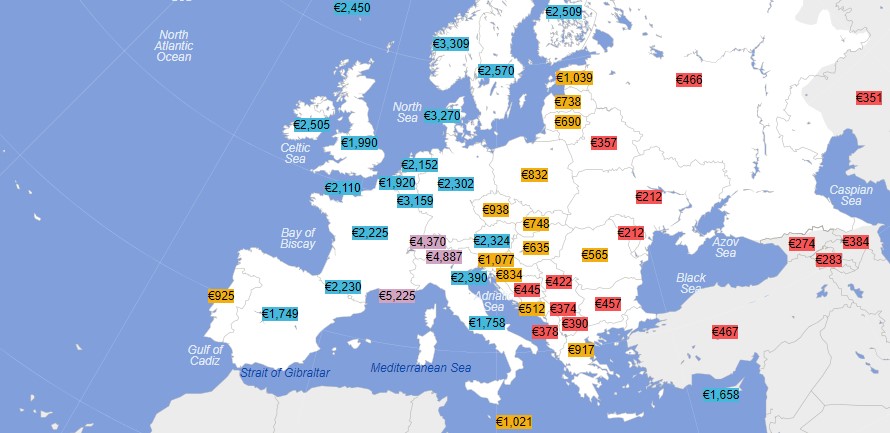 Prosječne plate u Evropi: Crna Gora ispred Rusije i Turske