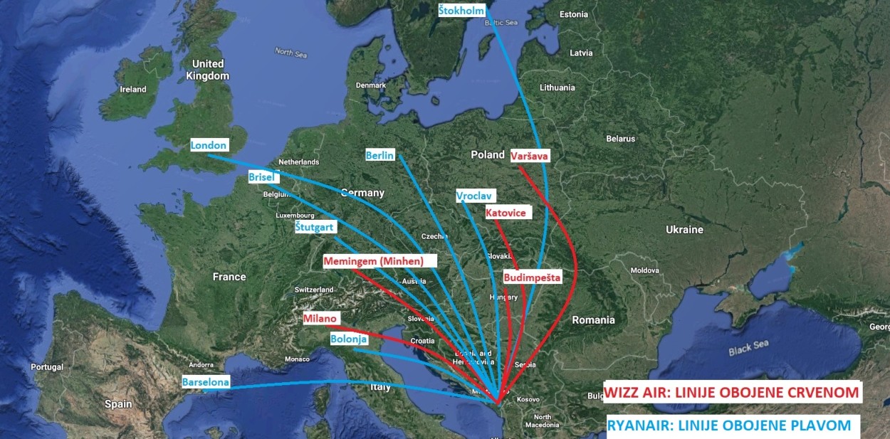 Mapa jeftinih letova: Iz Podgorice do 13 evropskih gradova po niskim cijenama