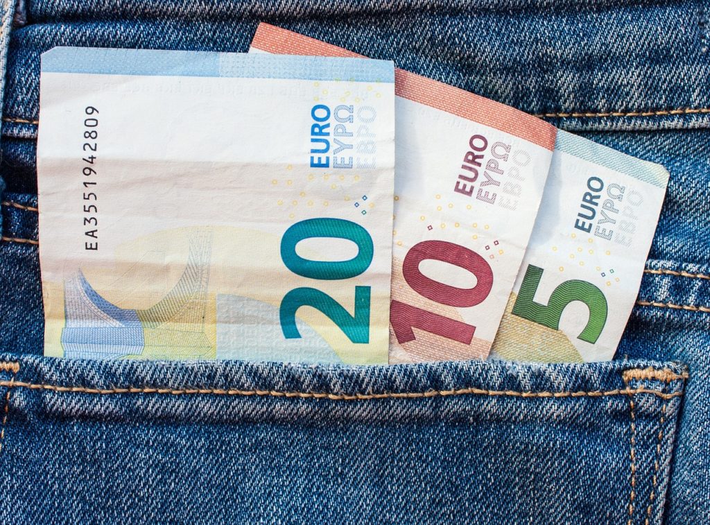 euro, money, pocket, bill