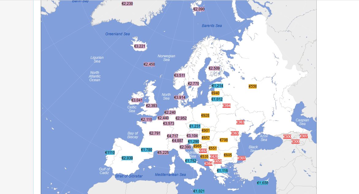 Balkan i dalje na začelju: Pogledajte mapu prosječnih plata u Evropi