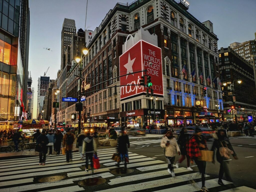Macy's, street, new york, people, fashion, store