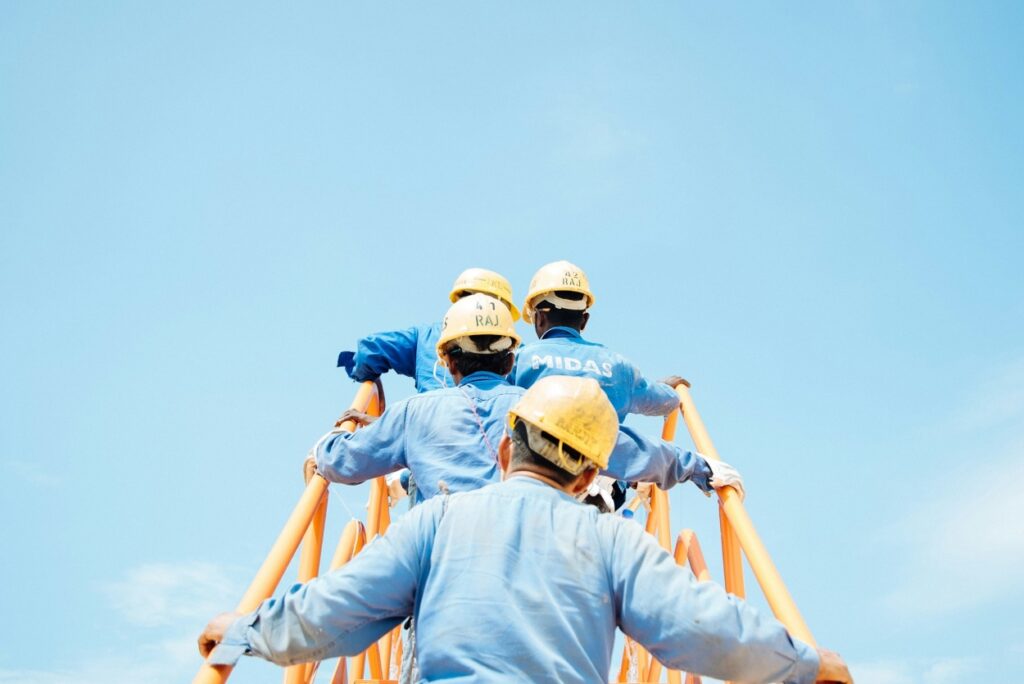 construction workers, job, working, sky