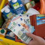 euro, money, wallet, prodavnica, market, basket, food, beverage