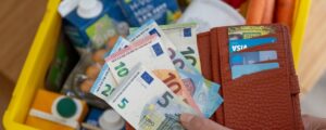 euro, money, wallet, prodavnica, market, basket, food, beverage