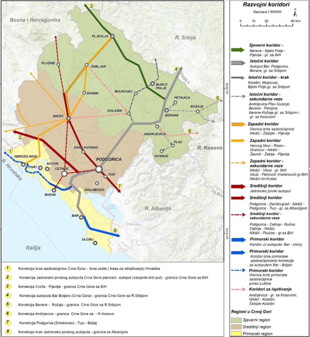 autoputevi, brze ceste, brze saobraćajnice, Prostorni plan Crne Gore 2040 