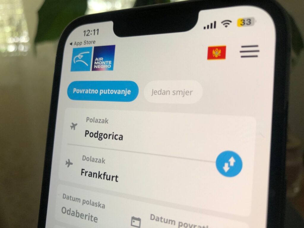 Air Montenegro mobilna aplikacija