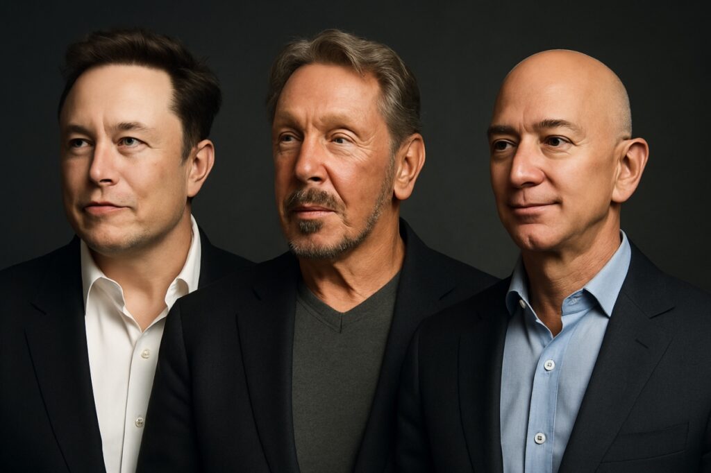 Ilon Mask, Elon Musk, Lari Elison, Larry Ellison, Jeff Bezos