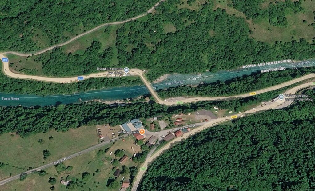 Šćepan polje. granica Crna Gora BiH, most